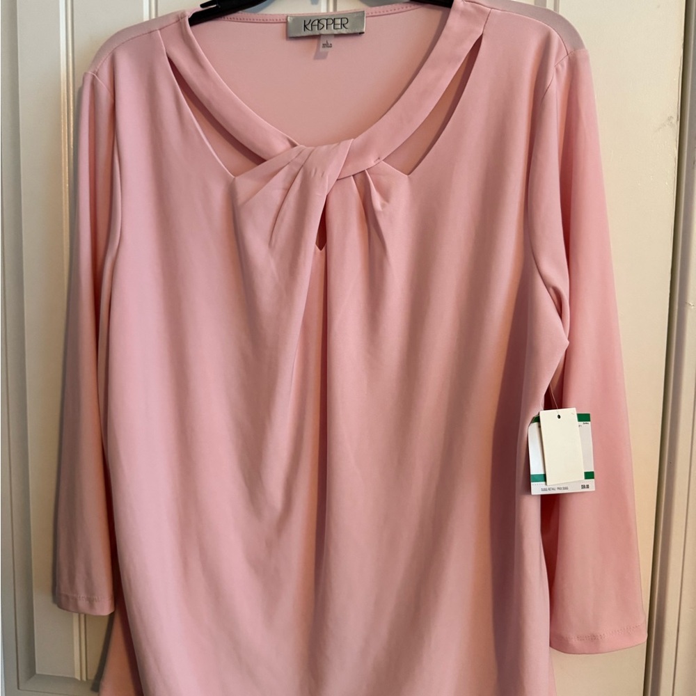 Kasper Pink Keyhole Tie Neck Blouse